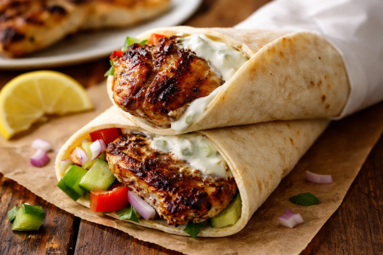 Greek Chicken Gyros (With Creamy Tzatziki & Fresh Tomato Cucumber Salad)