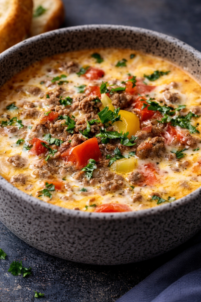 keto beef cheeseburger soup creamy low carb recipe