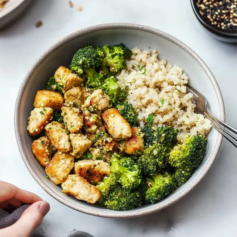Recipe preparation for Broccoli Chicken Quinoa Bowl with Herb Dressing