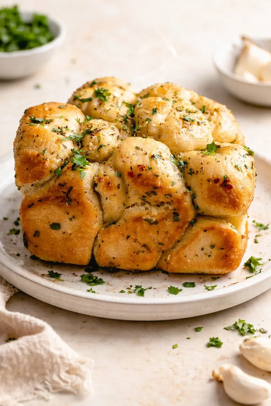 Final plated Pull Apart Garlic Bread served as a hero shot