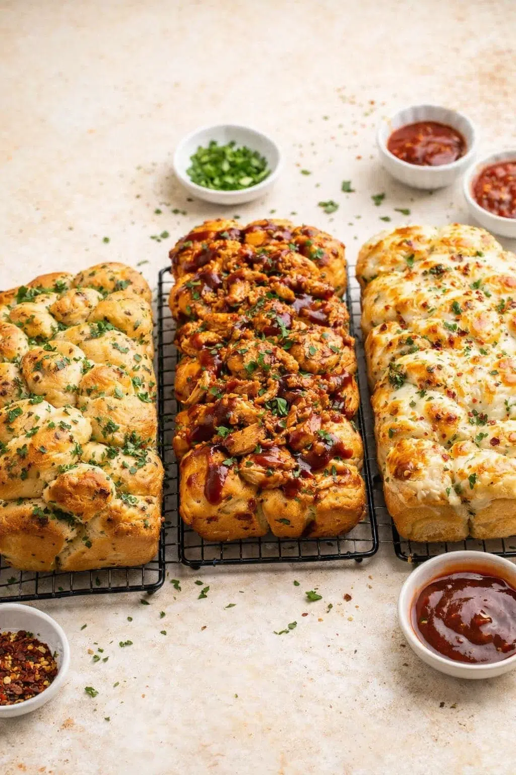 Variation ideas for Pull Apart Garlic Bread shown in a styled layout