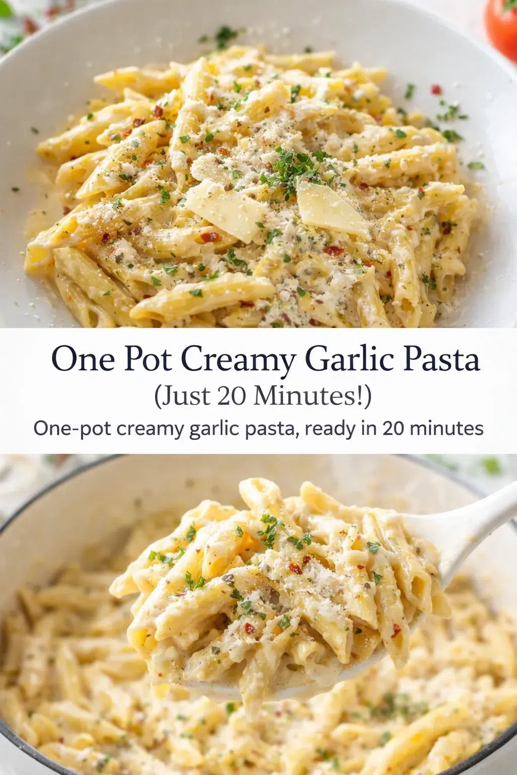 pre_faq_pinterest-placeholder.png Pinterest-style image for One Pot Creamy Garlic Pasta (Just 20 Minutes!) with centered text overlay