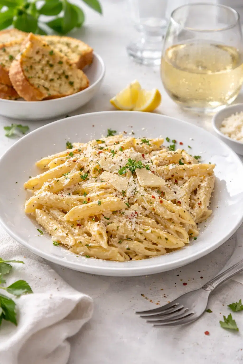 closing_final_dish-placeholder.png Alternative angle of One Pot Creamy Garlic Pasta (Just 20 Minutes!) served with a pairing