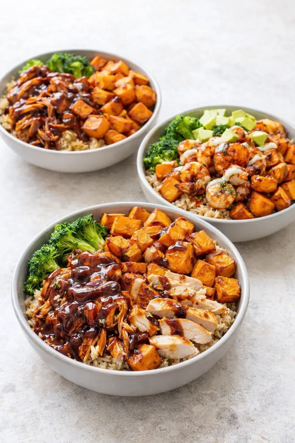 variations-placeholder.png Variation ideas for BBQ Chicken & Roasted Sweet Potato Bowls shown in a styled layout