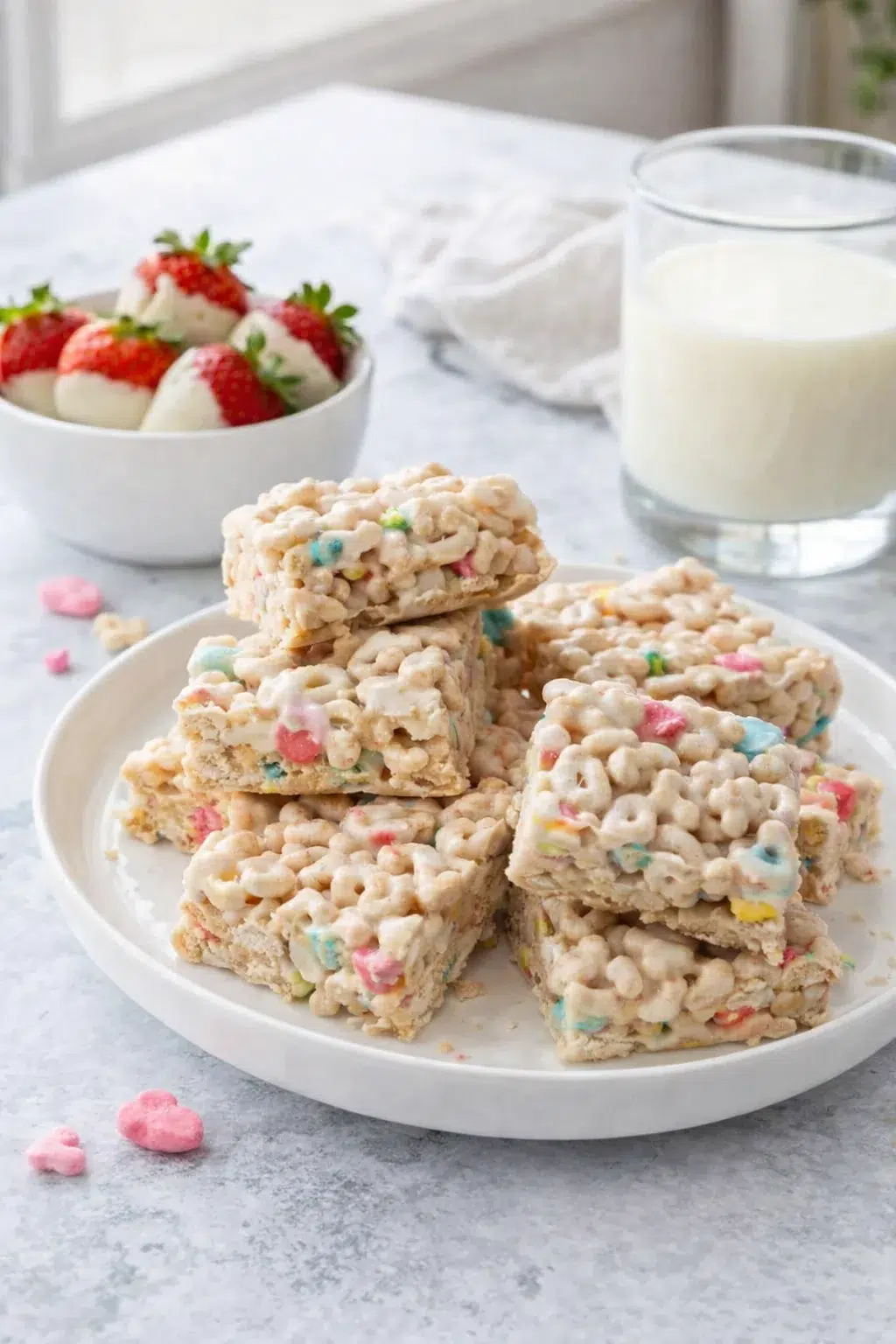 closing_final_dish-placeholder.png Alternative angle of White Chocolate Lucky Charms Treats - Sally's Baking served with a pairing