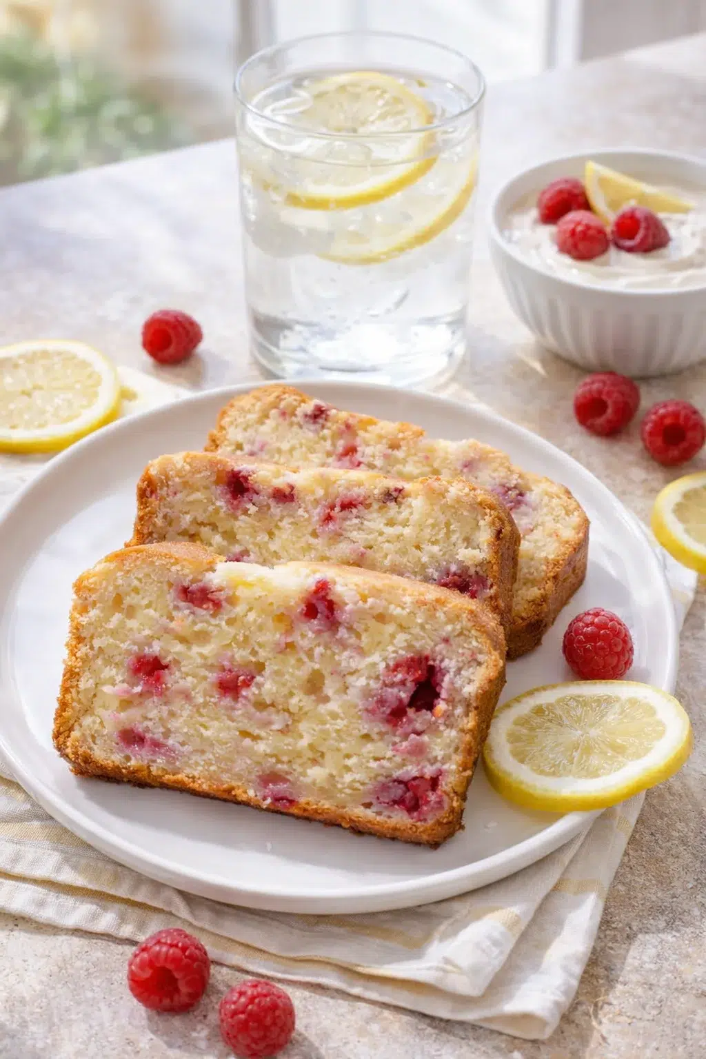 closing_final_dish-placeholder.png Alternative angle of Raspberry Lemon Loaf Cake served with a pairing