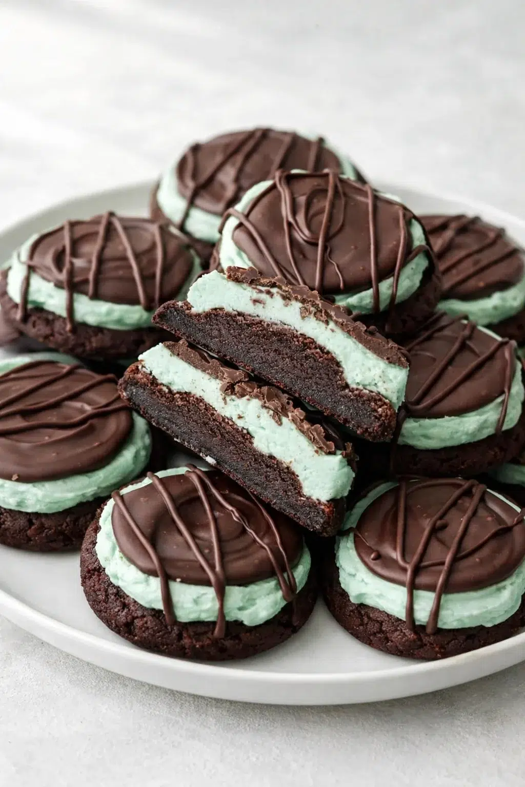 Final plated Chocolate Mint Cookies served as a hero shot