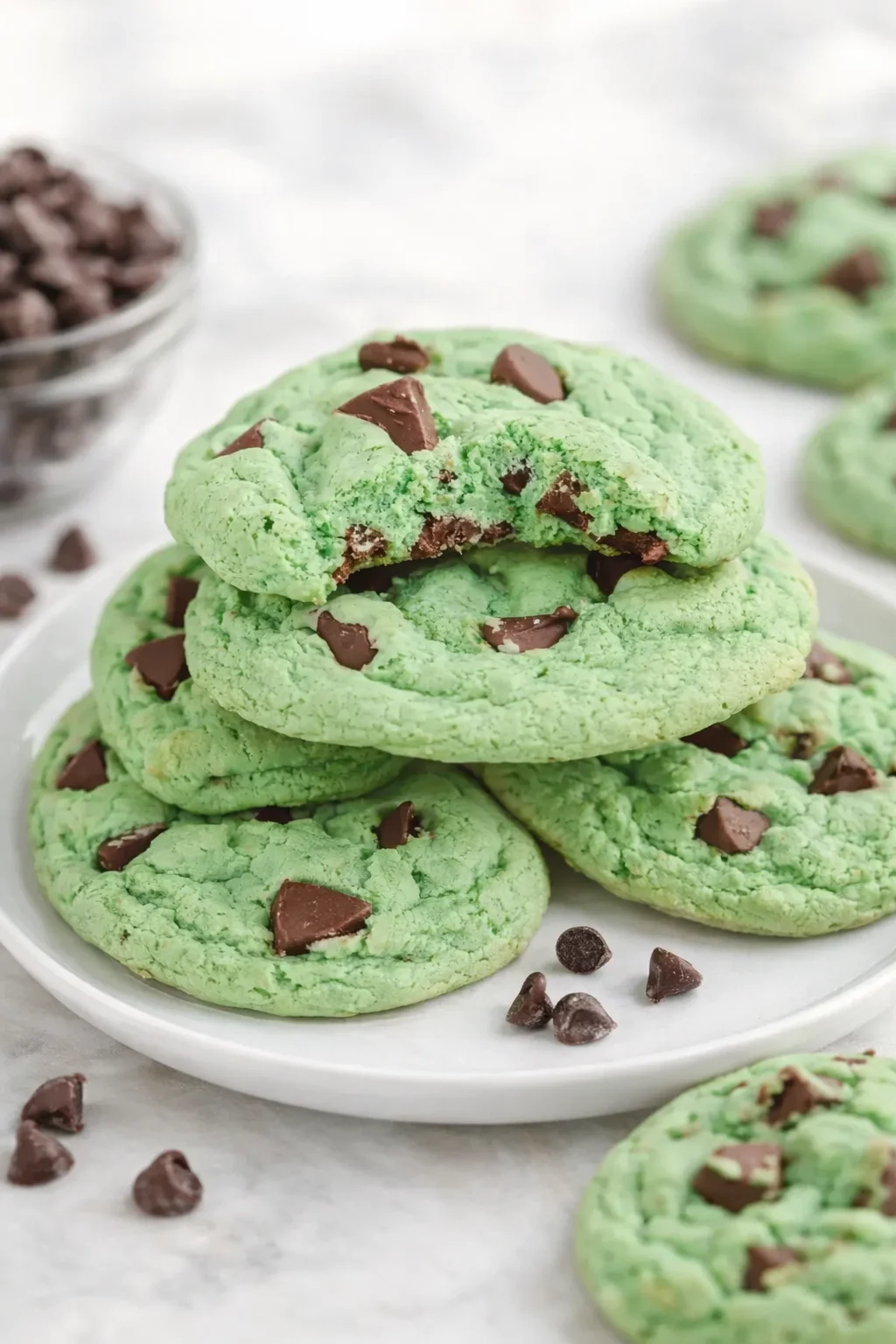 Final plated MINT CHOCOLATE CHIP COOKIES served as a hero shot