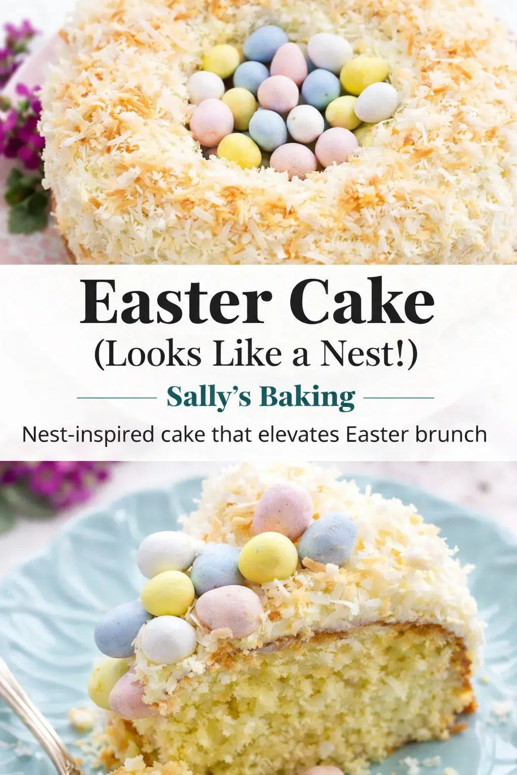 pre_faq_pinterest-placeholder.png Pinterest-style image for Easter Cake (Looks Like a Nest!) - Sally's Baking with centered text overlay