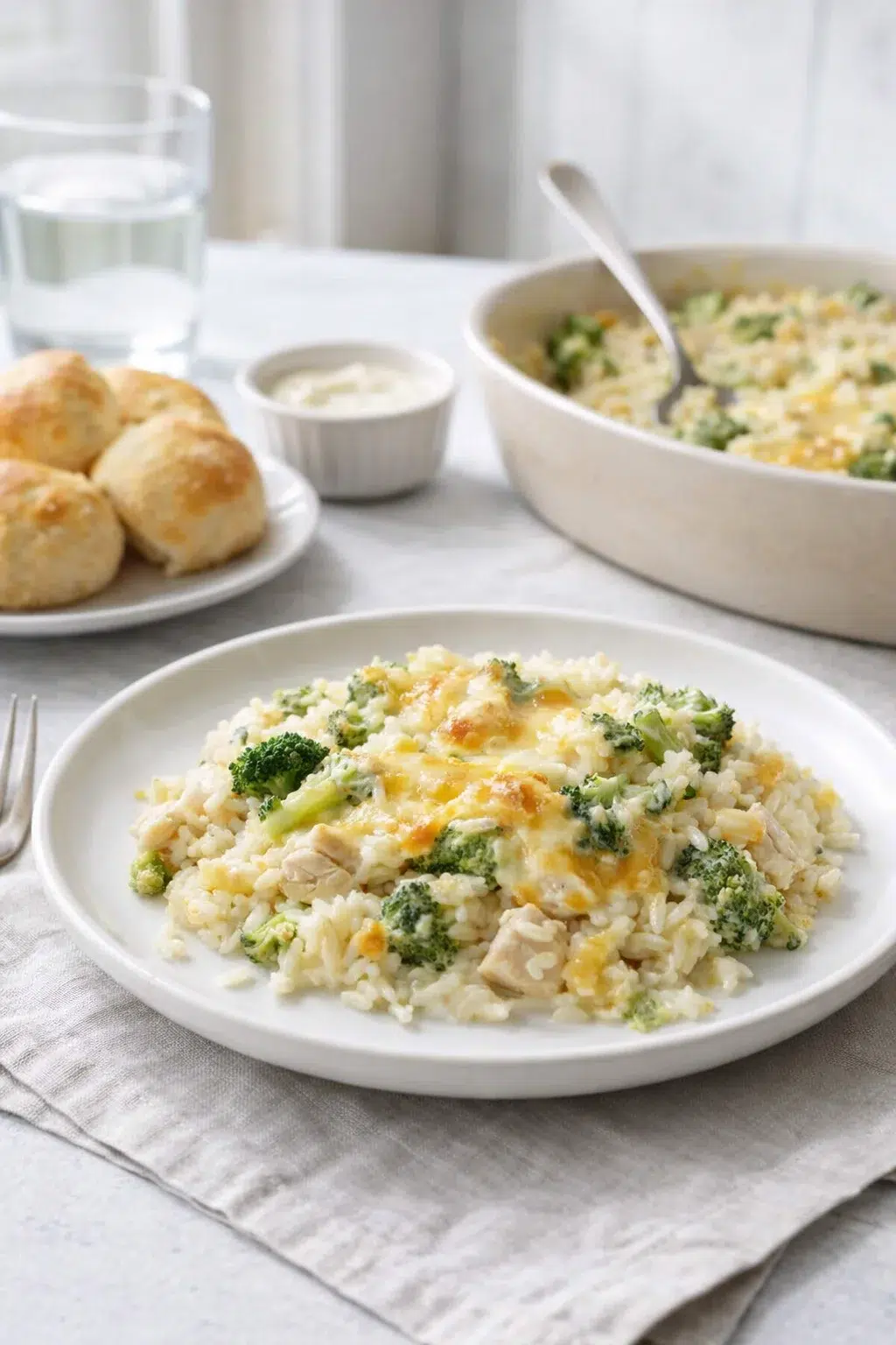 closing_final_dish-placeholder.png Alternative angle of Chicken Broccoli Rice Casserole served with a pairing