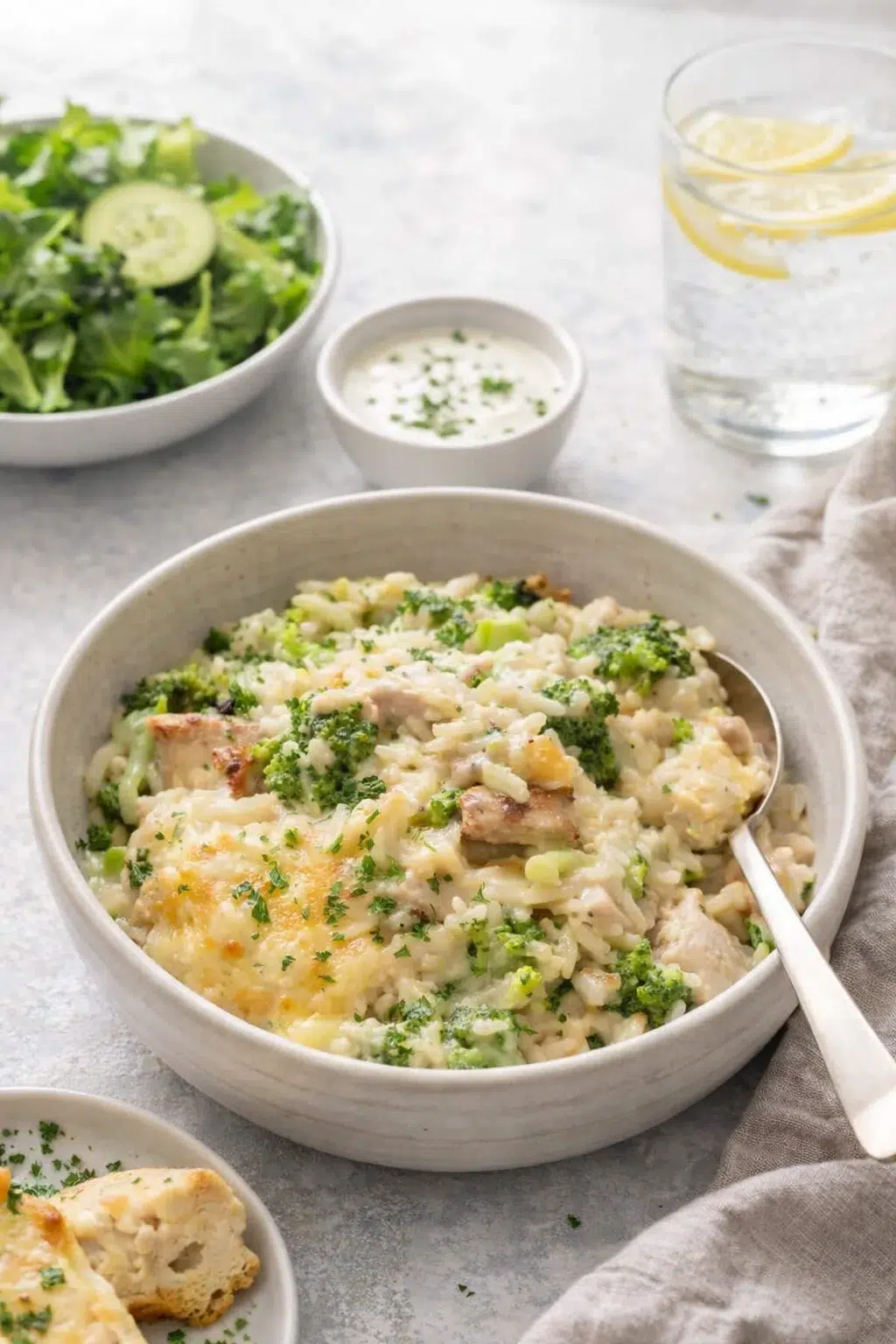closing_final_dish-placeholder.png Alternative angle of One Pot Chicken Broccoli Rice Casserole served with a pairing