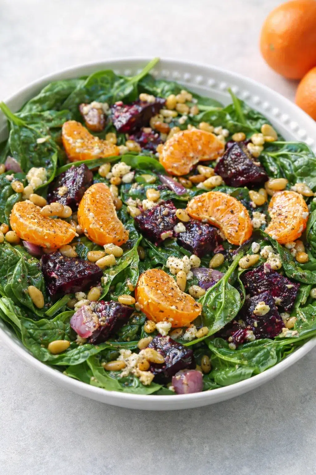 intro_final_dish-placeholder.png Final plated Beet Salad with Spinach and Honey-Mustard Lemon Dressing served as a hero shot