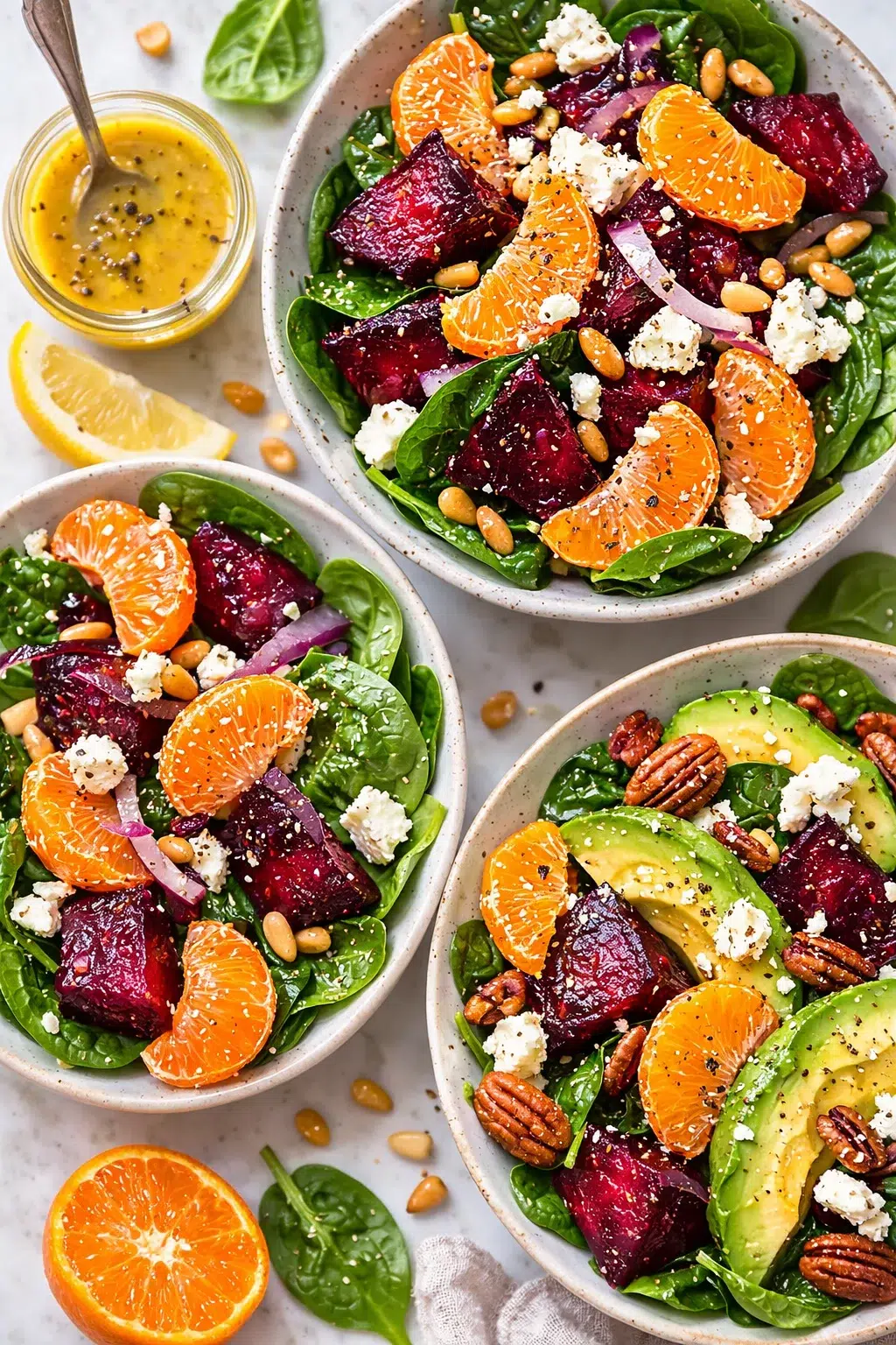 variations-placeholder.png Variation ideas for Beet Salad with Spinach and Honey-Mustard Lemon Dressing shown in a styled layout