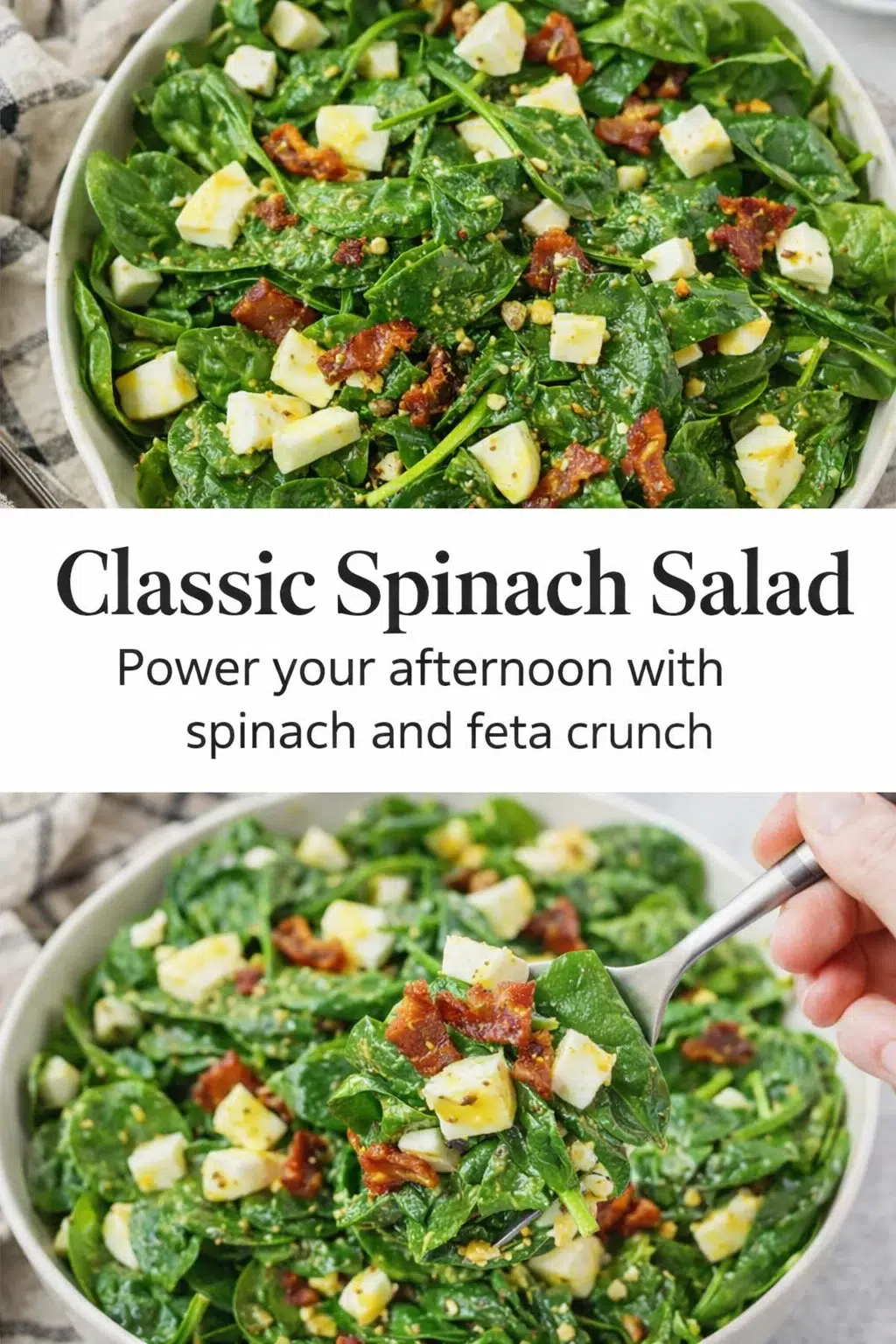 Pinterest-style image for Classic Spinach Salad with centered text overlay