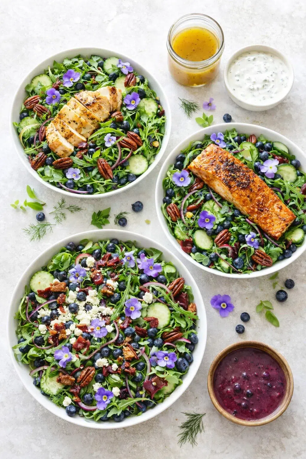 Variation ideas for Blueberry Arugula Herb Salad shown in a styled layout