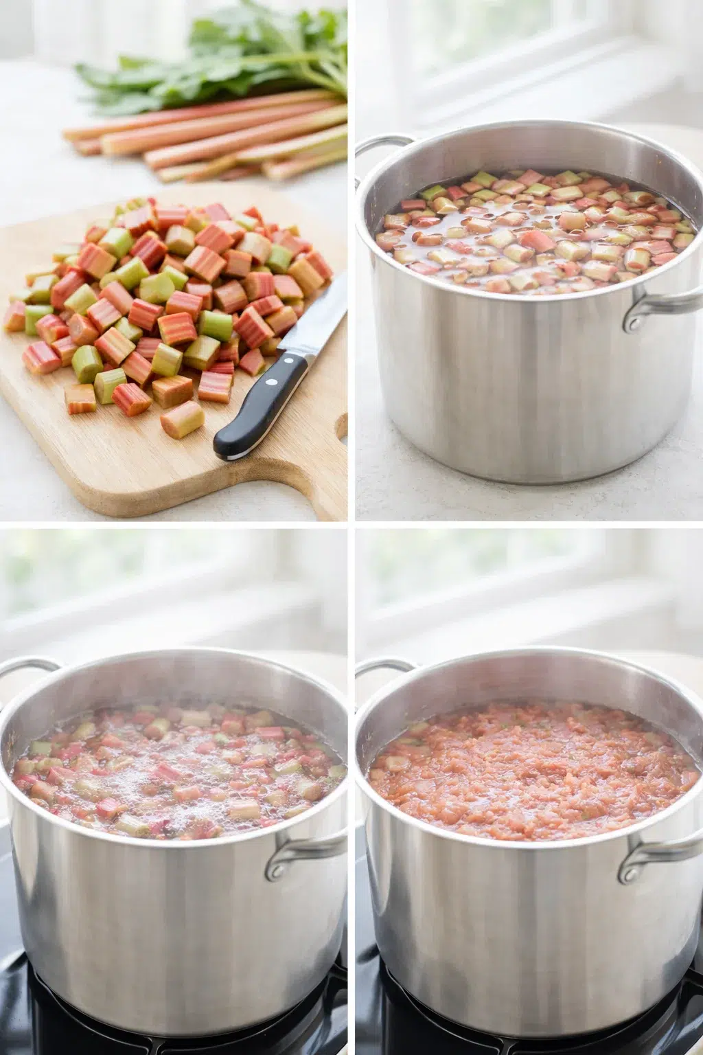 step-process-placeholder-1-4.png Chopped rhubarb stalks in a large pot simmering and breaking down into soft pink pulp