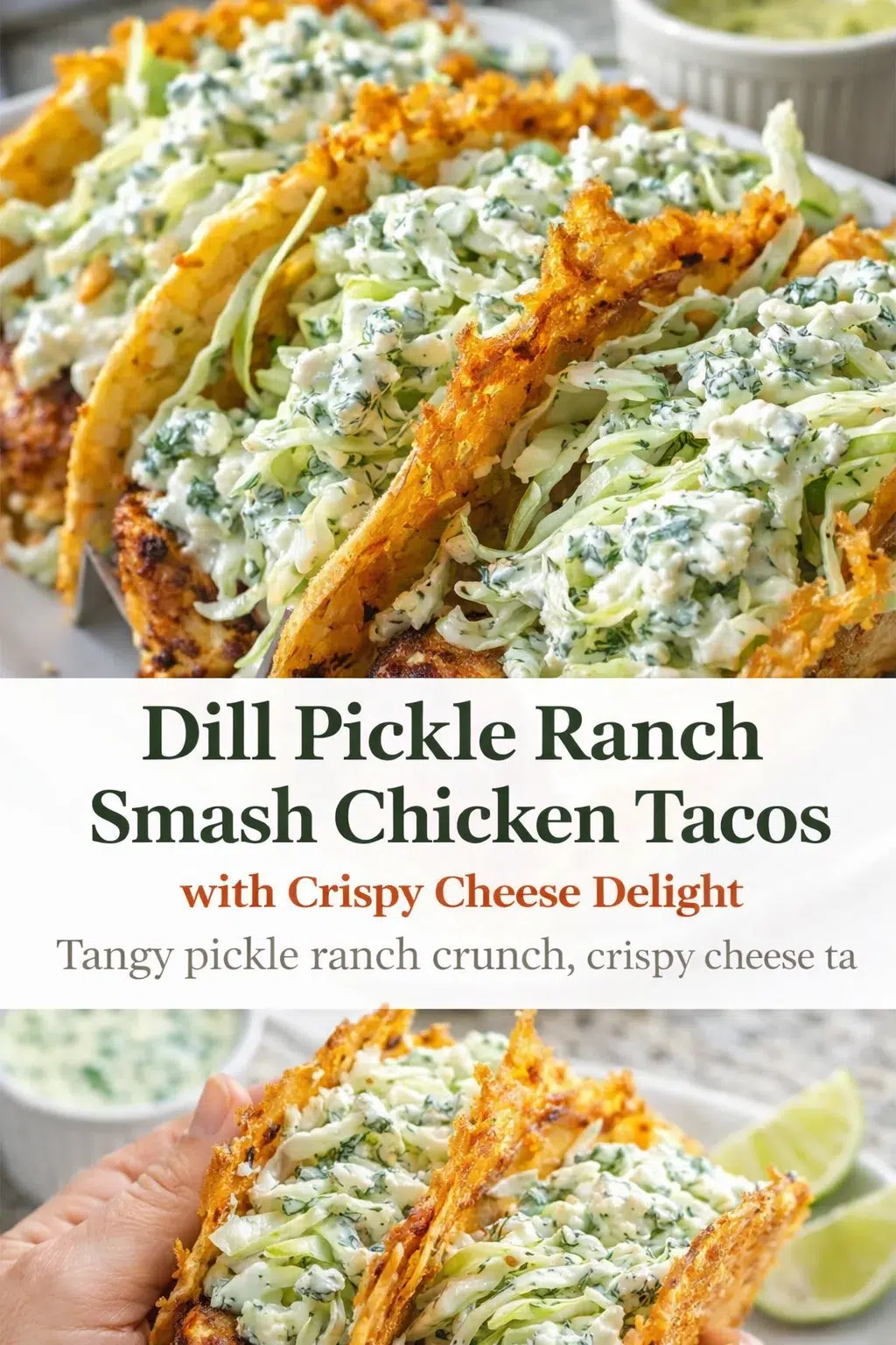 pre_faq_pinterest-placeholder.png Pinterest-style image for Dill Pickle Ranch Smash Chicken Tacos with Crispy Cheese Delight with centered text overlay