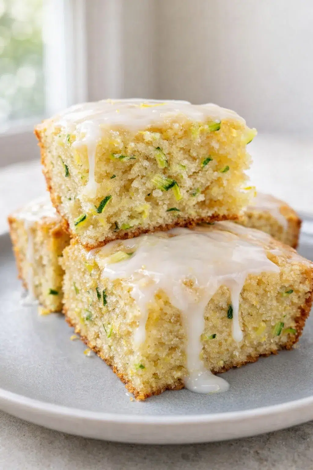 Final plated Amazing Secret in 1 Delicious Lemon Zucchini Bars with Glaze - 911recipes.com served as a hero shot