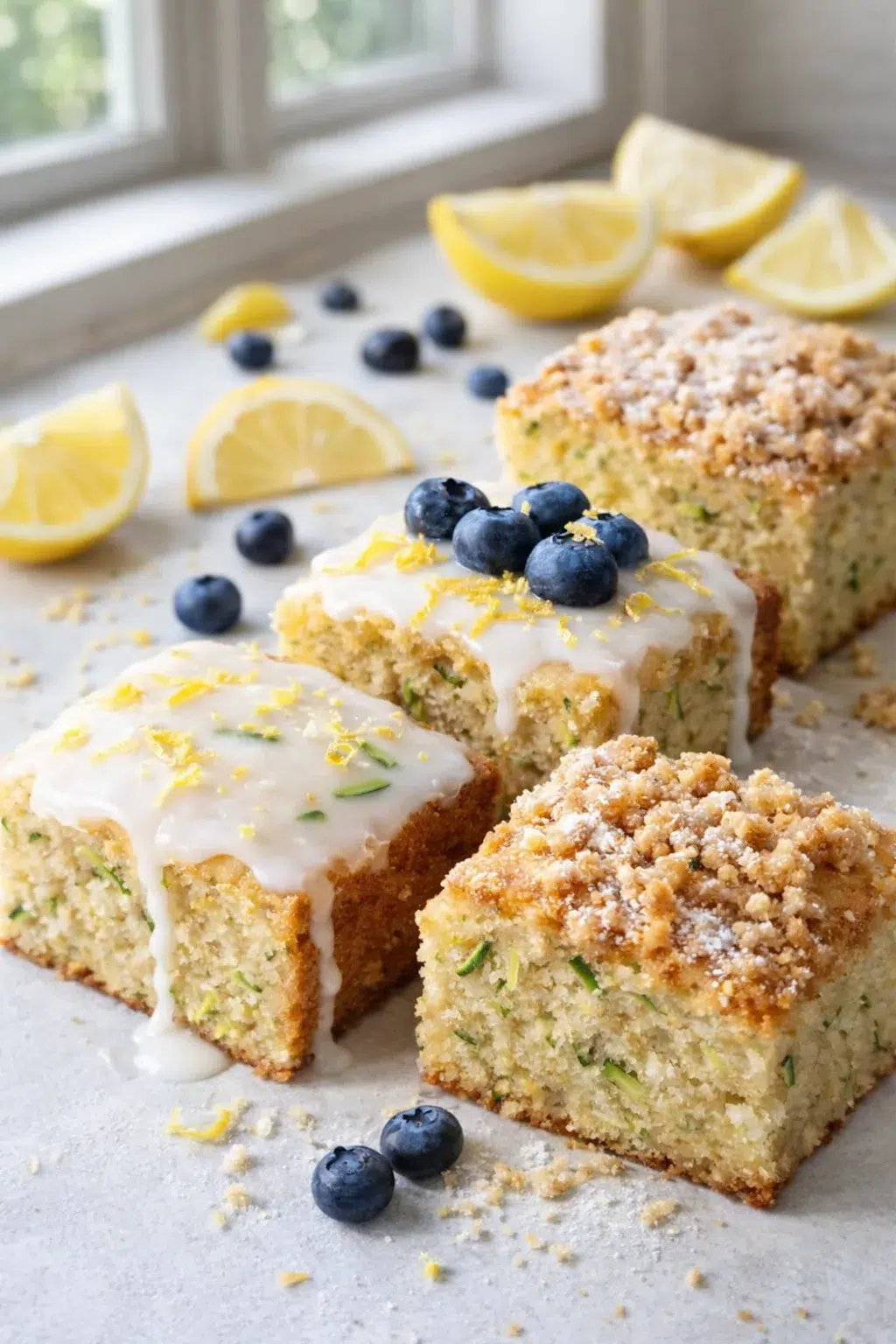 Variation ideas for Amazing Secret in 1 Delicious Lemon Zucchini Bars with Glaze - 911recipes.com shown in a styled layout