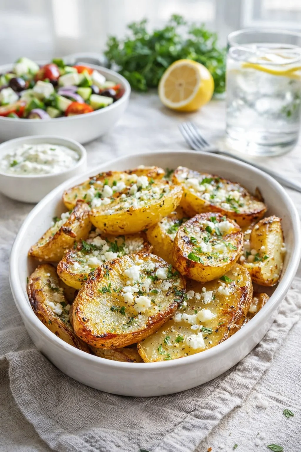 Alternative angle of Authentic Greek Potatoes Recipe: Crispy Lemon Perfection! served with a pairing