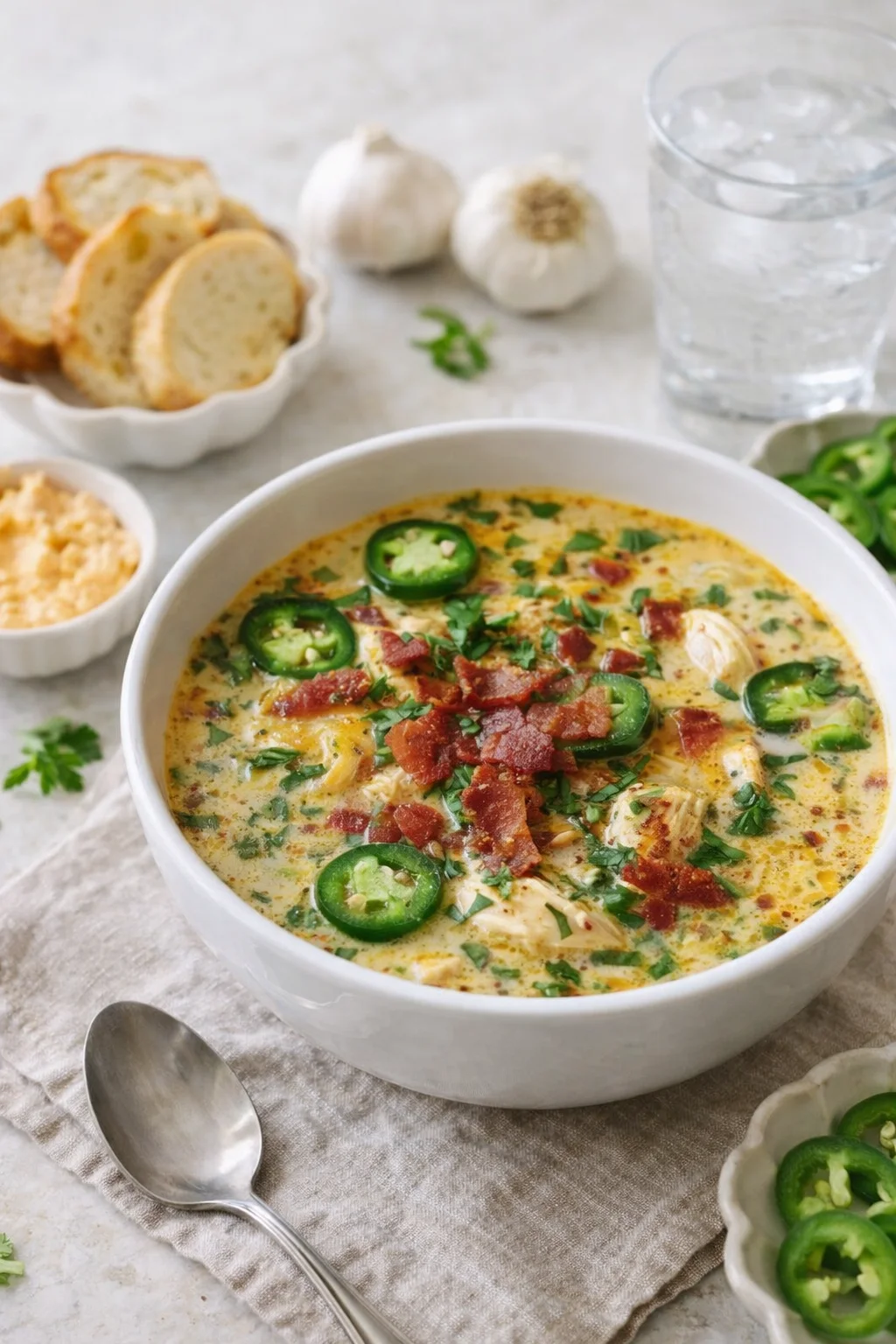 closing_final_dish-placeholder.png Alternative angle of Spicy Jalapeño Popper Chicken Soup Recipe and Tips served with a pairing