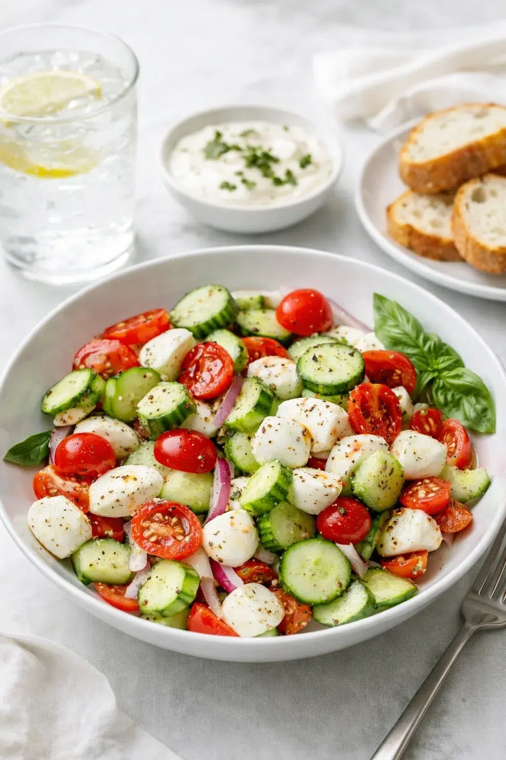 closing_final_dish-placeholder.png Alternative angle of Fresh Cucumber Caprese Salad served with a pairing