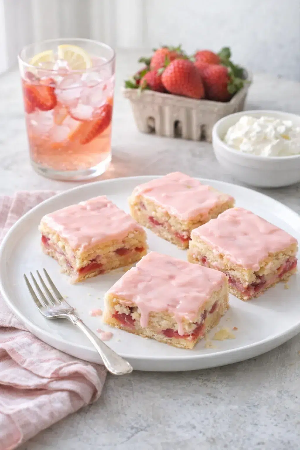 Alternative angle of Strawberry Lemon Blondies served with a pairing