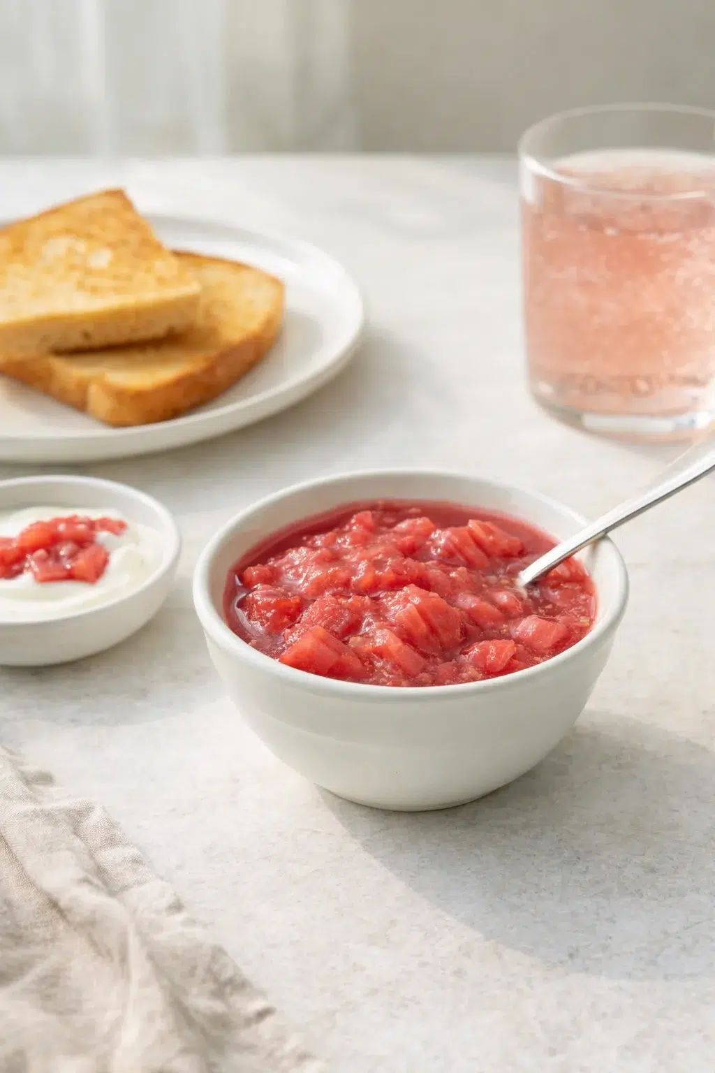 closing_final_dish-placeholder.png Alternative angle of Simplest Stovetop Rhubarb Compote served with a pairing