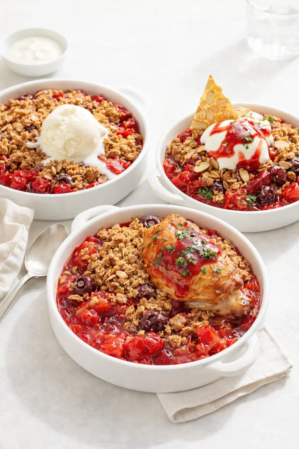 Variation ideas for Rhubarb Cherry Hibiscus Crumble shown in a styled layout