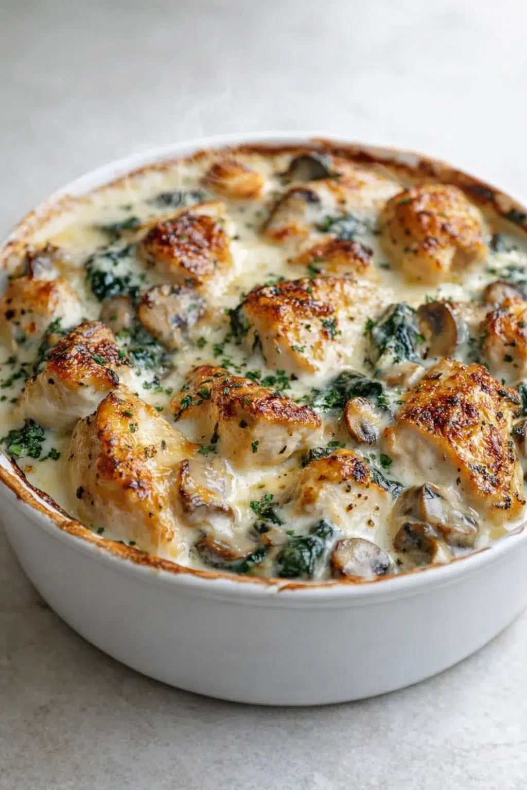 intro_final_dish-placeholder.png Final plated Perfect Chicken Spinach and Mushroom Low Carb Oven Dish served as a hero shot