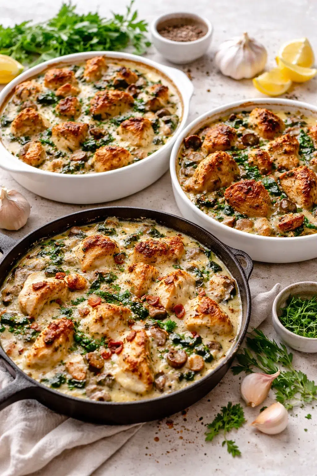 variations-placeholder.png Variation ideas for Perfect Chicken Spinach and Mushroom Low Carb Oven Dish shown in a styled layout
