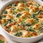 Final plated Creamy Chicken and Spinach Casserole: A Comforting Dish for Any Occasion served as a hero shot