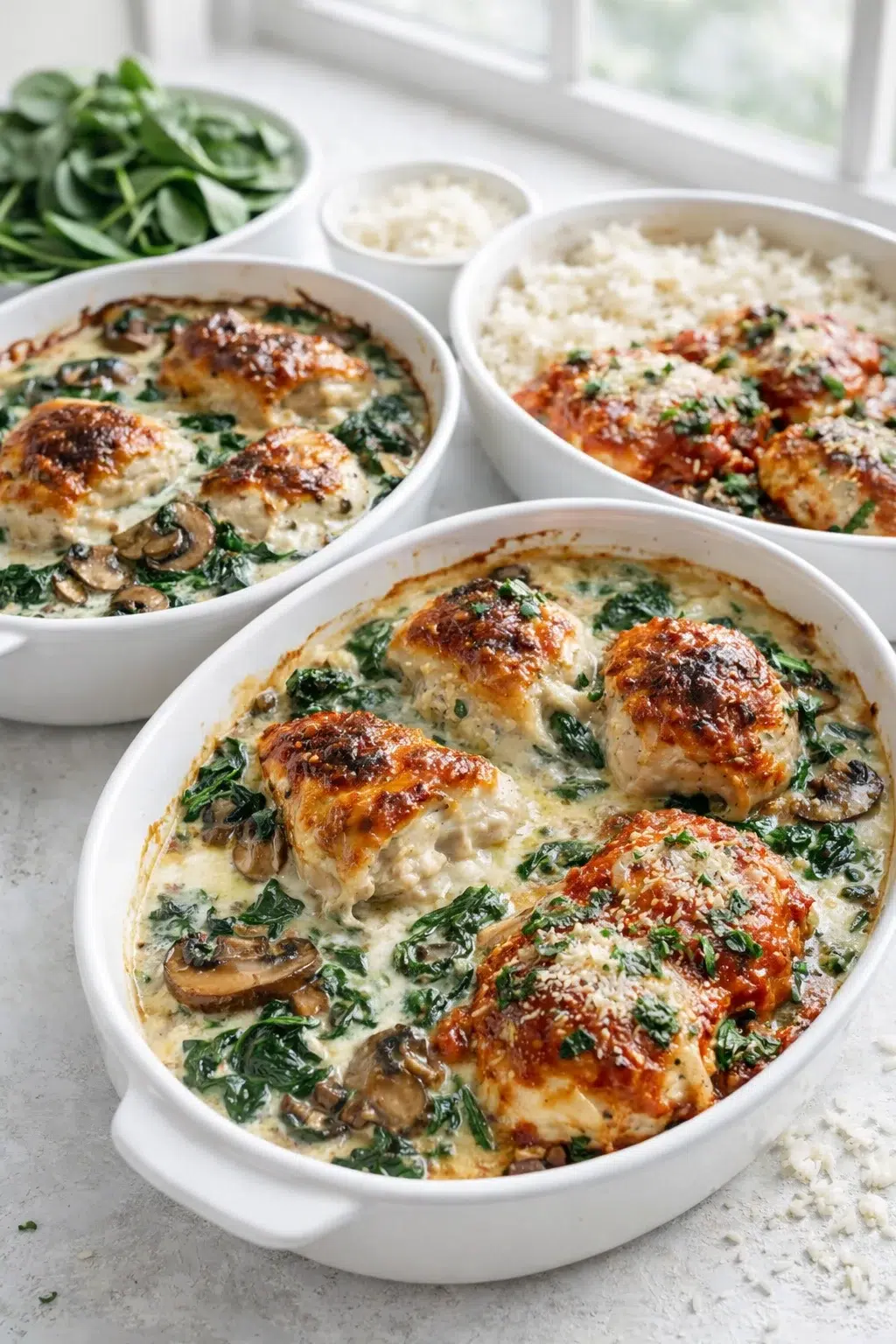 variations-placeholder.png Variation ideas for Easy Chicken Spinach Mushroom Bake: Ultimate Comfort Dish shown in a styled layout