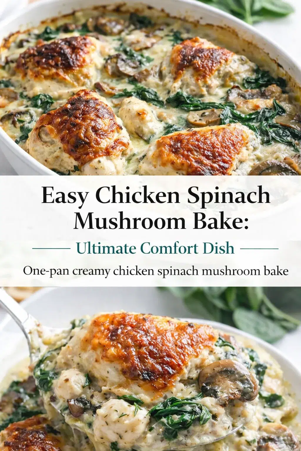 pre_faq_pinterest-placeholder.png Pinterest-style image for Easy Chicken Spinach Mushroom Bake: Ultimate Comfort Dish with centered text overlay