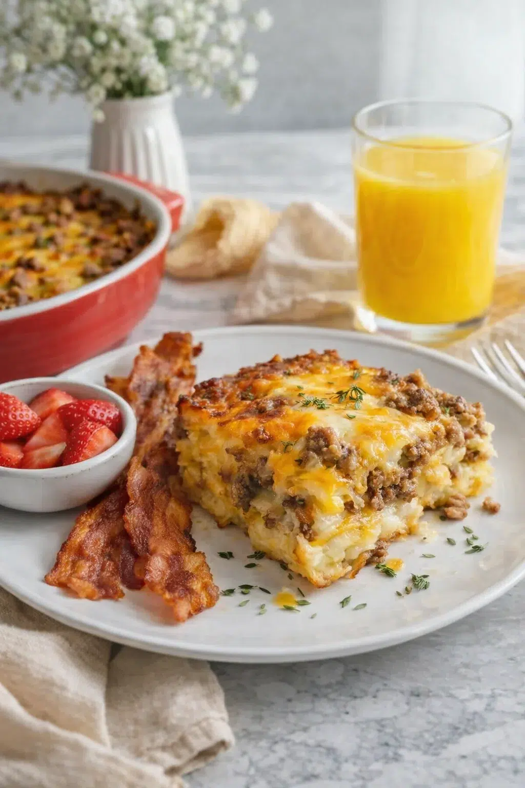 closing_final_dish-placeholder.png Alternative angle of Best Breakfast Hashbrown Casserole served with a pairing