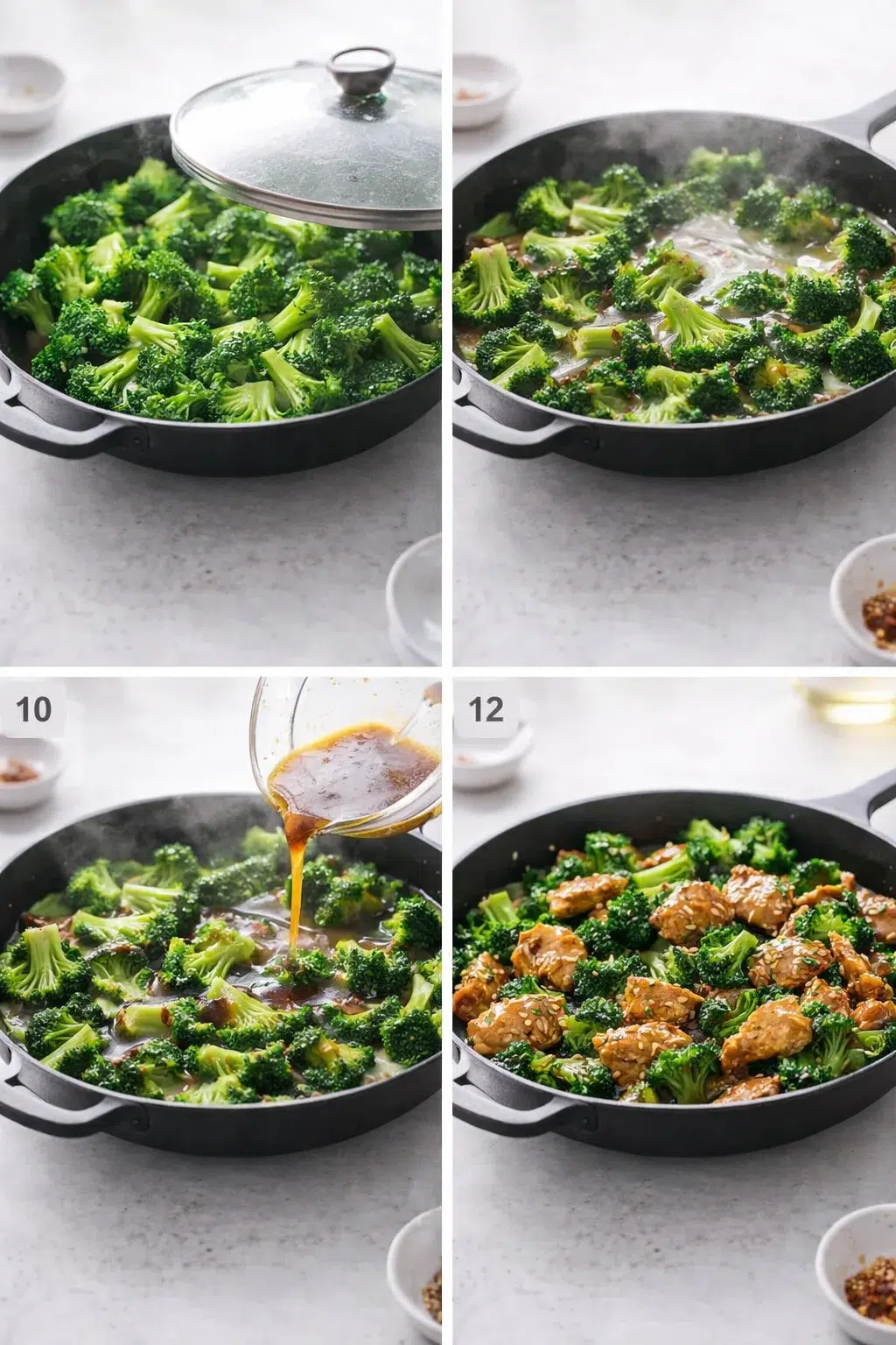 step-process-placeholder-9-12.png Sauce being poured over steamed broccoli, then chicken stirred in to coat with glossy glaze.