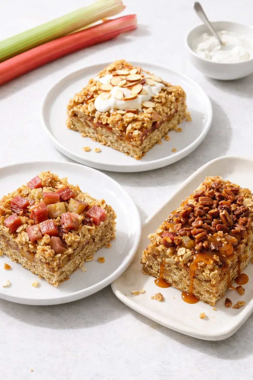 variations-placeholder.png Variation ideas for Rhubarb Oat Bars shown in a styled layout