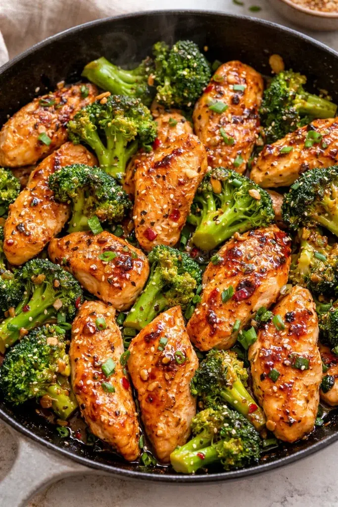 Final plated Skillet Chicken and Broccoli Recipe served as a hero shot