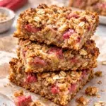 Final plated Easy Rhubarb Bars served as a hero shot