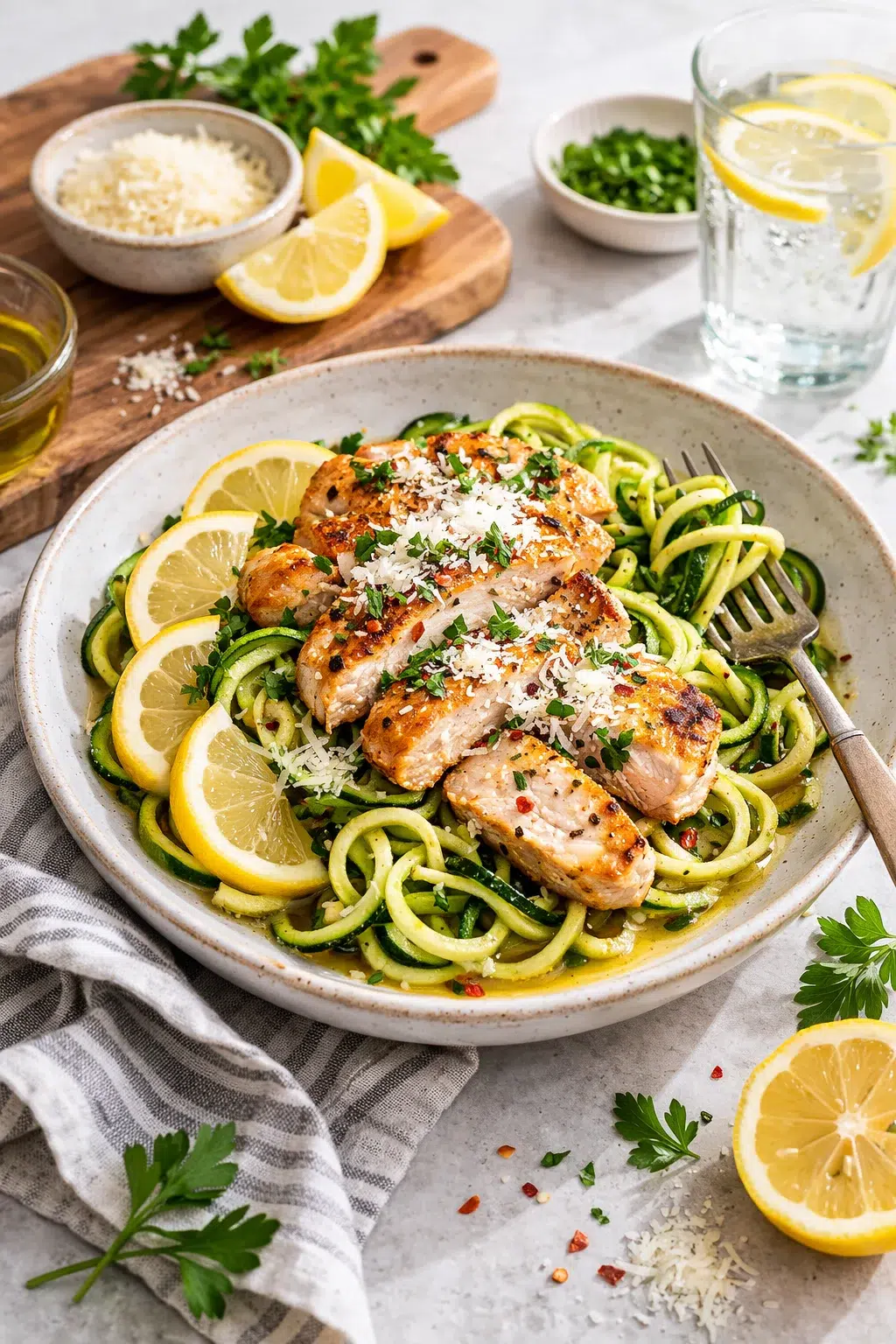 closing_final_dish-placeholder.png Alternative angle of Lemon Garlic Chicken Zoodles: An Incredible Ultimate Recipe served with a pairing