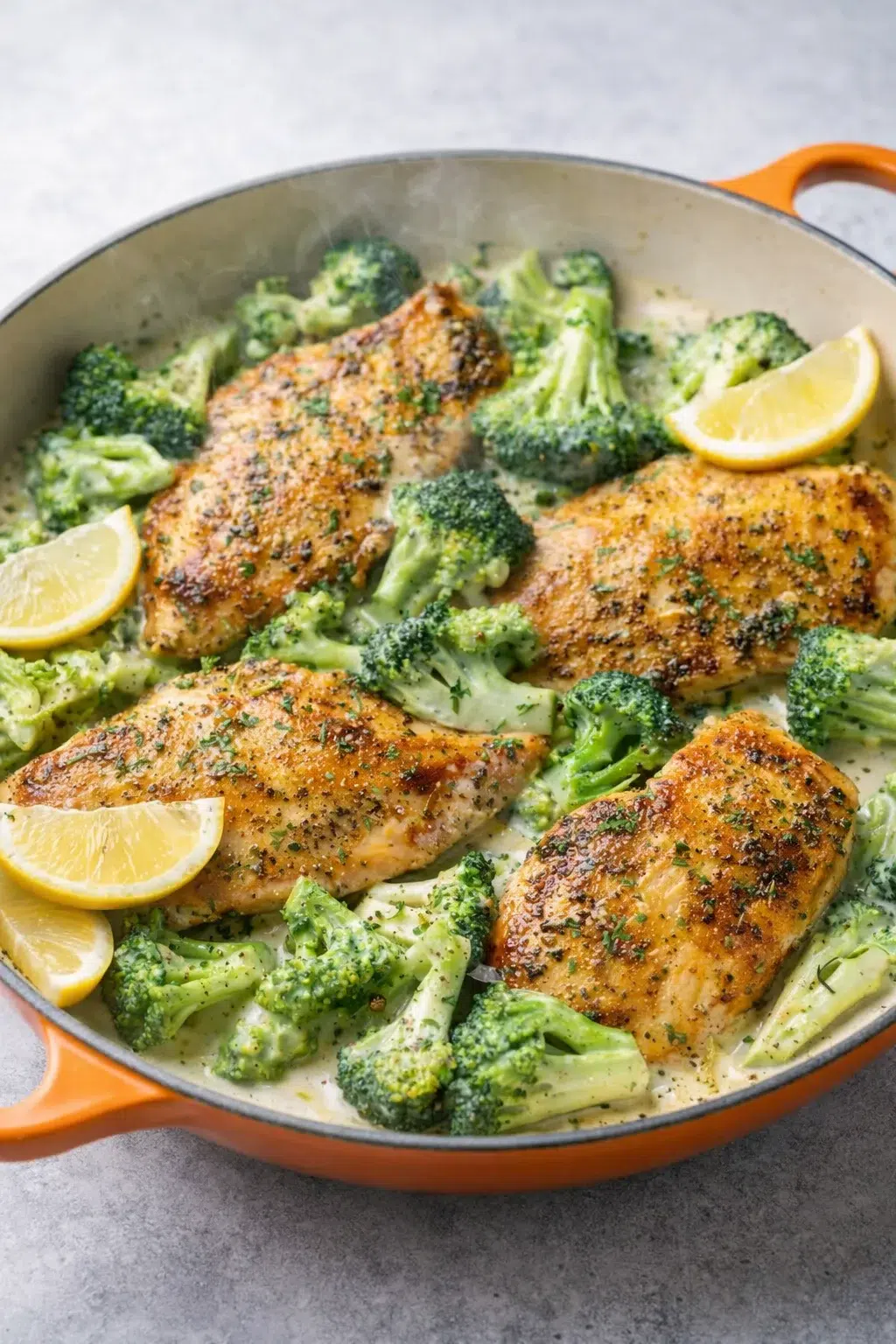 intro_final_dish-placeholder.png Final plated Creamy Chicken and Broccoli Skillet served as a hero shot