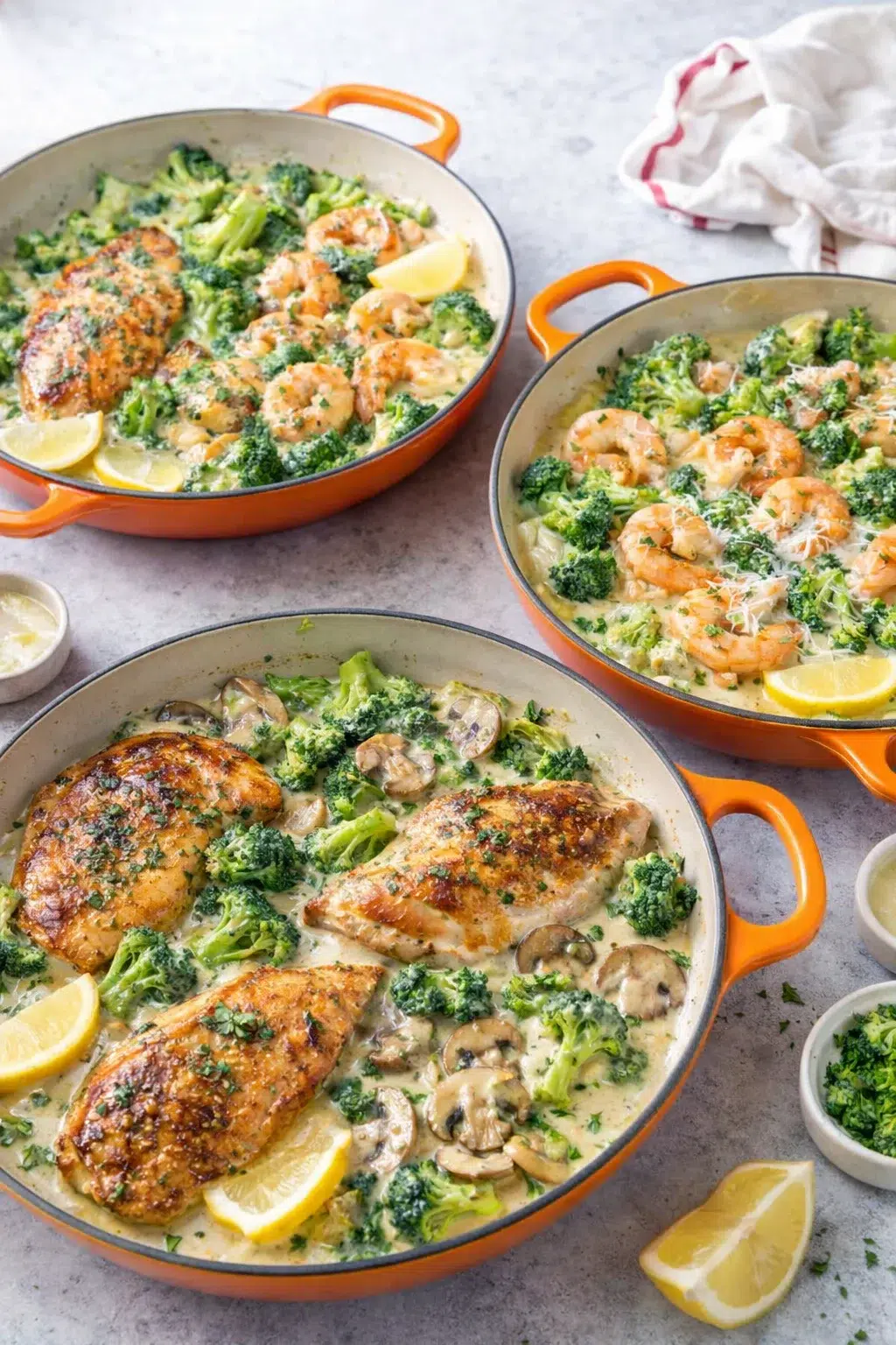 variations-placeholder.png Variation ideas for Creamy Chicken and Broccoli Skillet shown in a styled layout