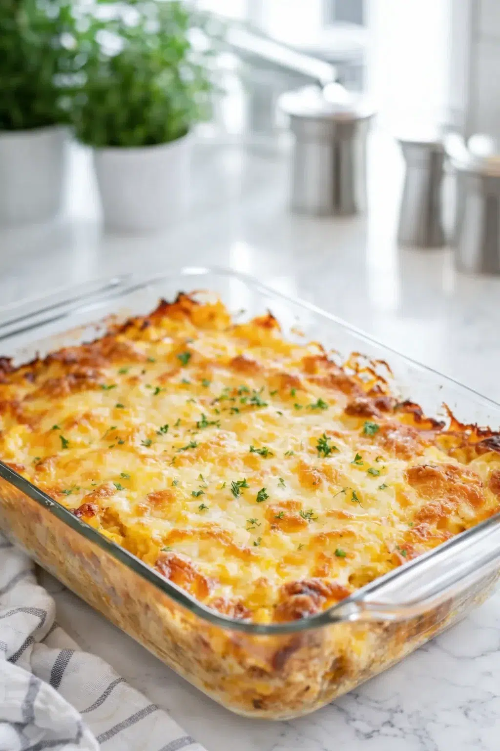 step-process-placeholder-13-13.png Casserole resting in baking dish cooling slightly before being sliced.
