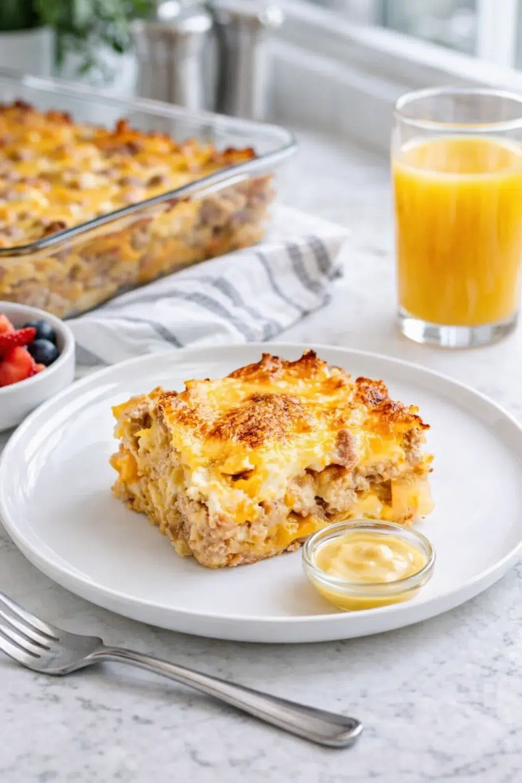 closing_final_dish-placeholder.png Alternative angle of Quick & Easy Crescent Roll Breakfast Casserole served with a pairing