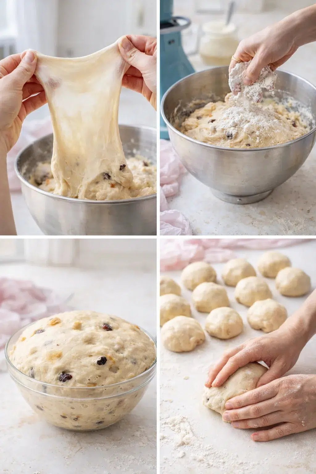 step-process-placeholder-5-8.png Oiled hands shaping individual buns from stretchy, kneaded dough on a smooth work surface.