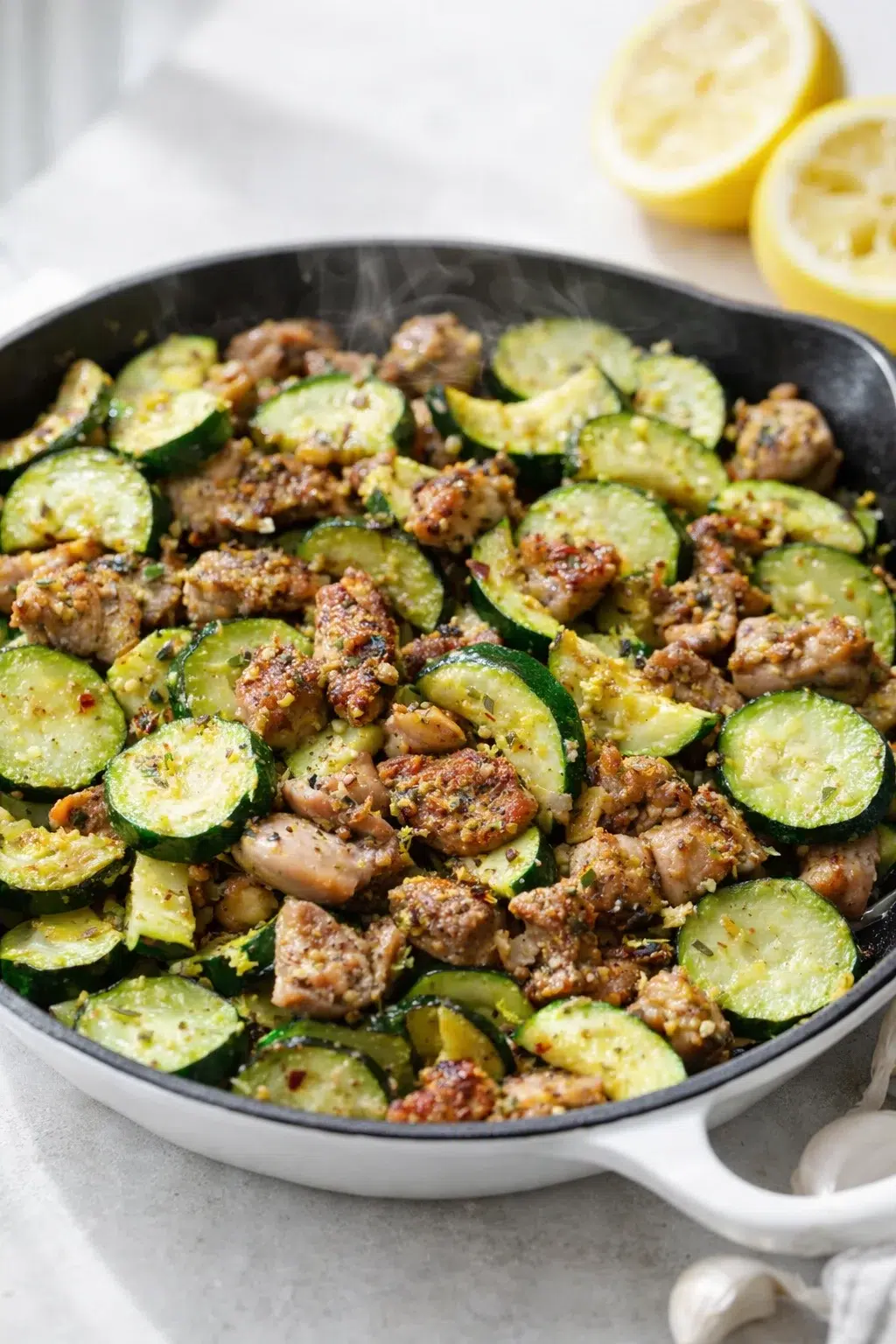 intro_final_dish-placeholder.png Final plated Lemon Garlic Chicken Zucchini Skillet served as a hero shot