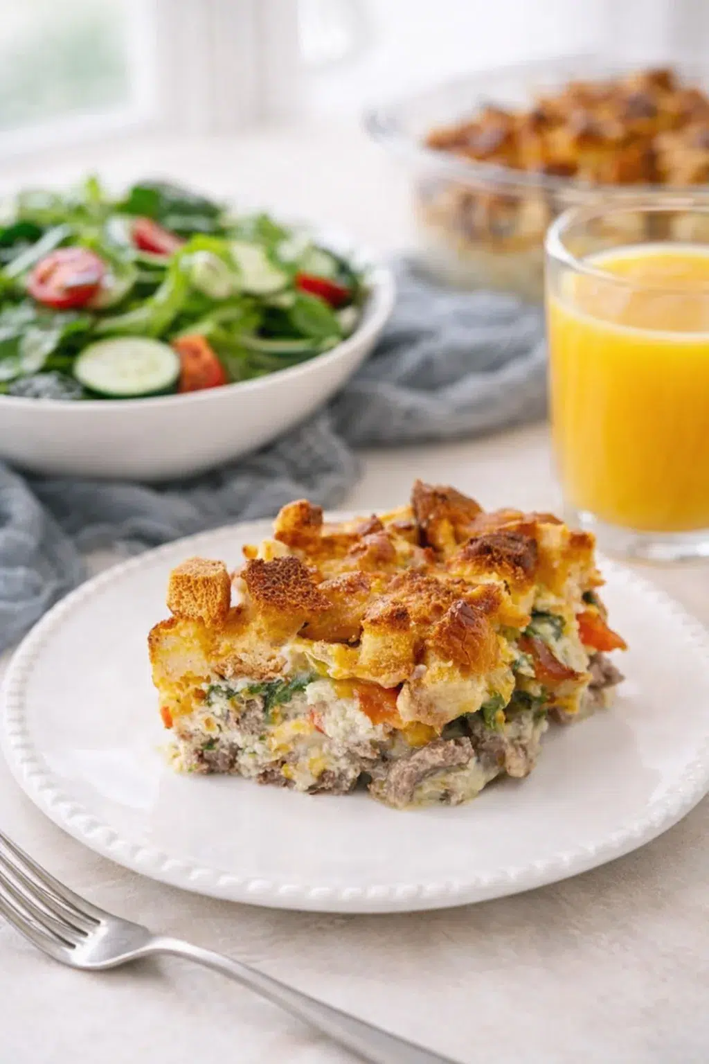 closing_final_dish-placeholder.png Alternative angle of Easy Sausage and Egg Casserole served with a pairing