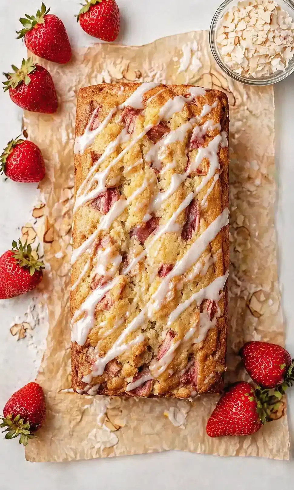 Straight-down overhead view of Easy Keto Rhubarb Bread - Homefoodkitchen