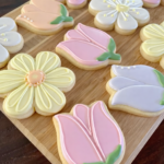 Pastel Spring Flower Sugar Cookies on Wooden Board