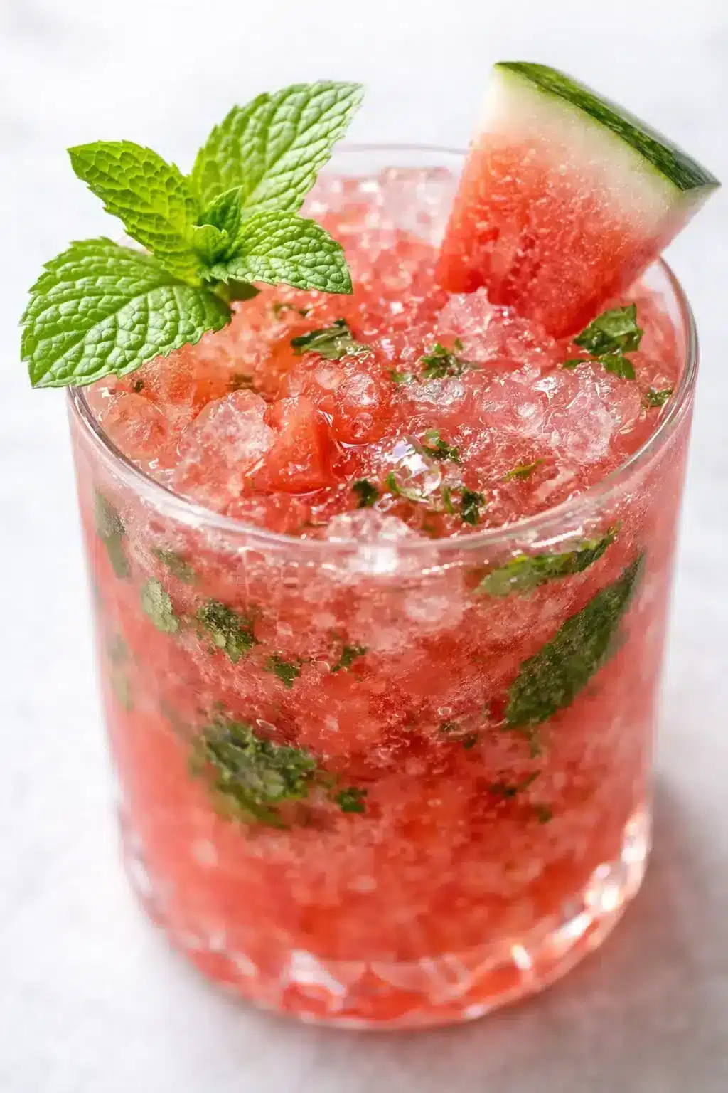 Final plated Watermelon Mint Mojito Mocktail served as a hero shot